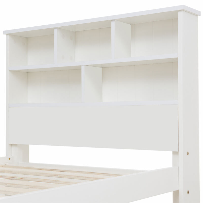 3ft Single Wooden Bed Frame Solid Pine Wood W/ Drawer & Storage Shelves White