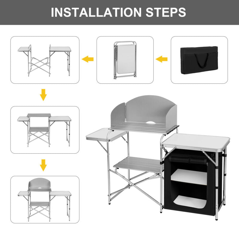 Outdoor Alu Camping Table Folding Storage Station Kitchen Cook Table with Bag
