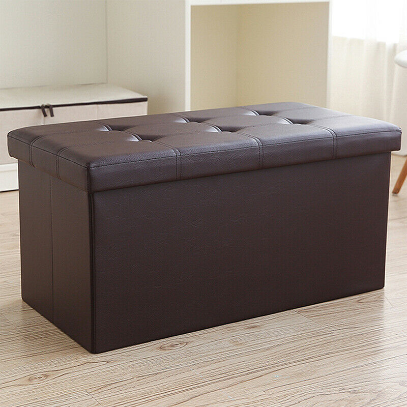 Faux Leather Folding Ottoman Storage Bench Perfect Toy and Shoes Living Room BN