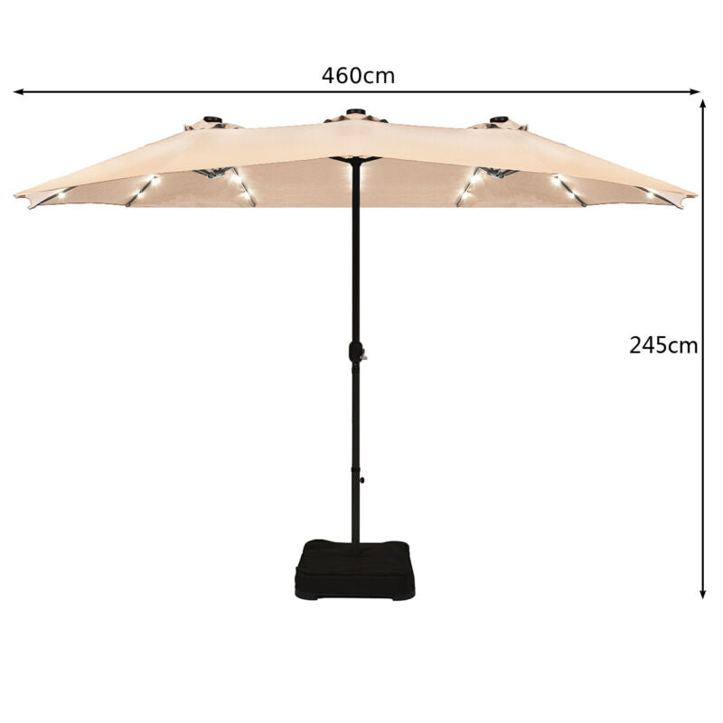 4.6M Solar 36 LED Patio Double-Sided Umbrella Outdoor Extra Large Crank Parasol