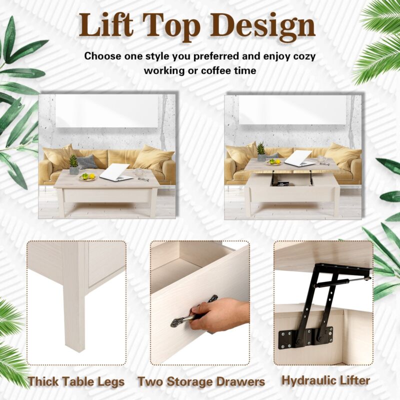 120cm Lift Top Coffee Table Modern Wooden Lift Top Dining Table Living Room