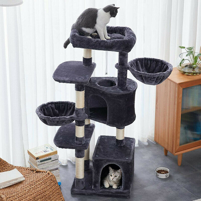 Cat Tree Cat Scratching Post Climb Tower Kitten Toy Scratcher Activity Black