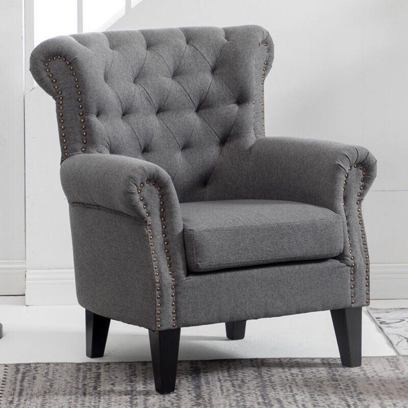 Chesterfield High Back Chair Armchair Wingback Fireside Snuggle Sofa Wooden Legs