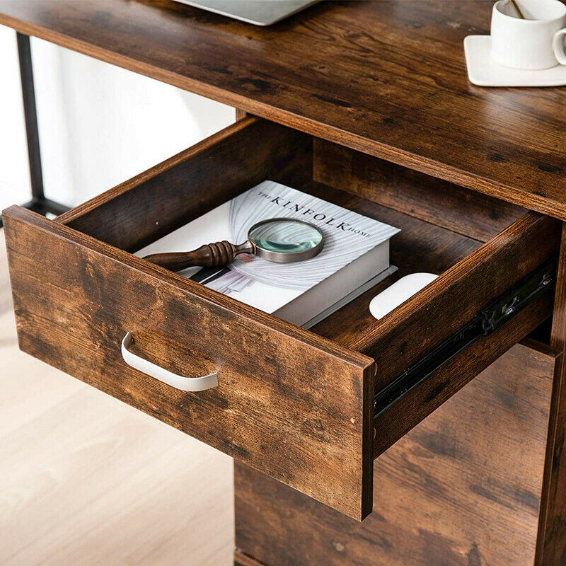 Rustic Wood Computer Desk Home Writing Table Office Desk with Drawer and Cabinet
