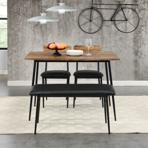 Dining Table and 2 Chairs Bench Set Industrial Kitchen Dining Table Set MP