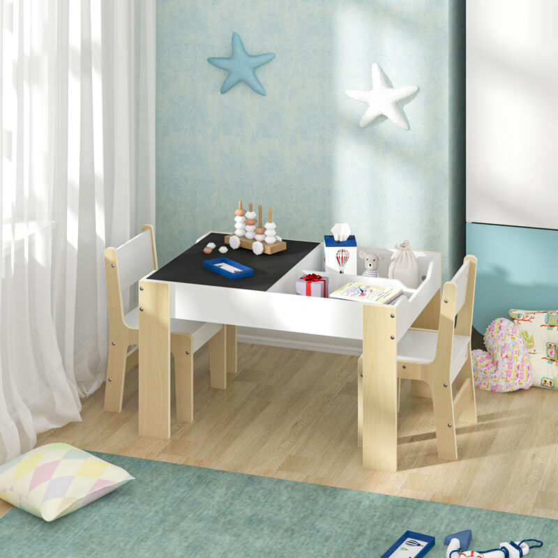Kids Table and 2 Chairs Set Childrens Activity Storage Table Playroom Furniture