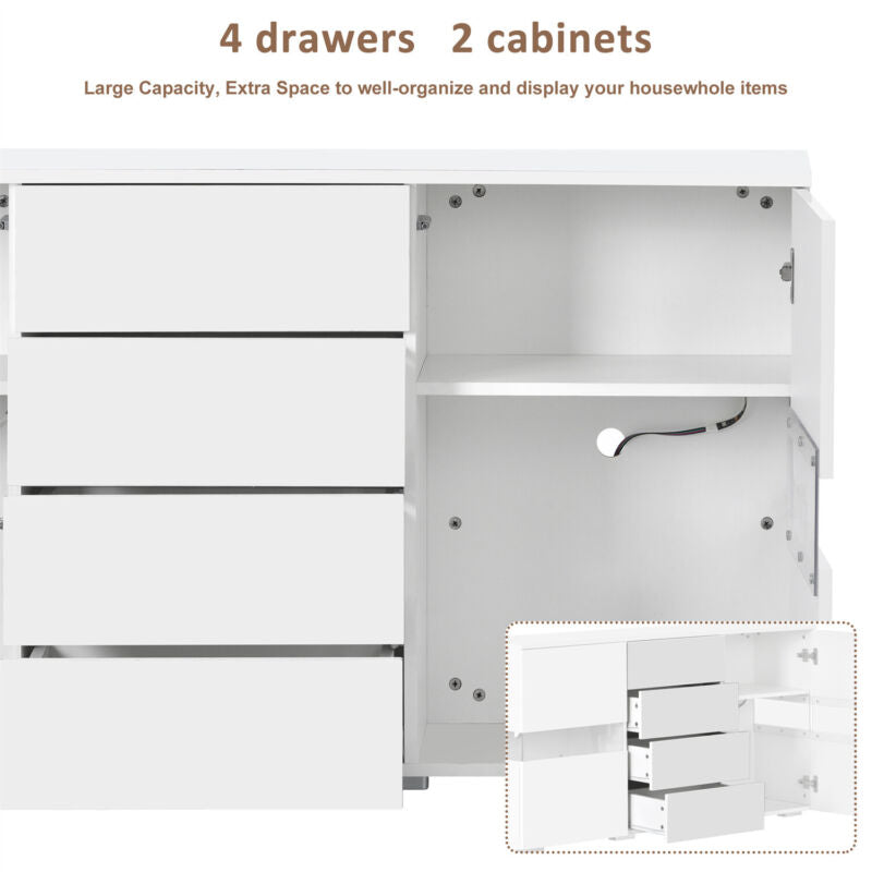 Modern Cabinet Cupboard Sideboard TV Unit High Gloss 2 Doors 4 Drawers With LED