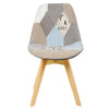 Dining Chair Patchwork Linen Chair Wooden Legs Lounge Kitchen Living Room Cafe