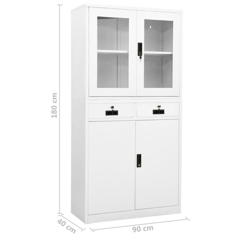 Office Cabinet White 90x40x180 Steel and Tempered Glass E3D0