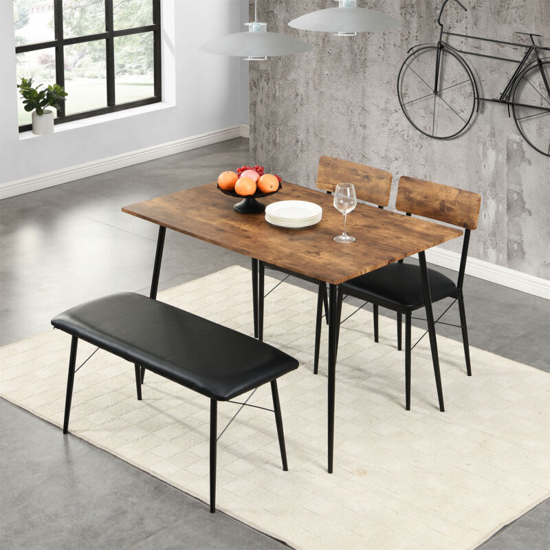 Dining Table and 2 Chairs Bench Set Industrial Kitchen Dining Table Set MP