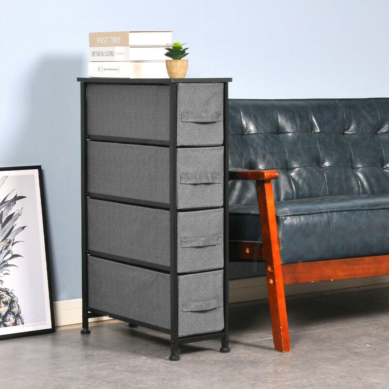 Dark Grey Fabric Cabinet Storage Unit Chest of Drawers Organiser Bedside Table