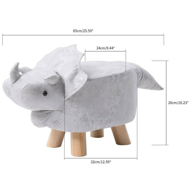 Kid's Fabric Animal Footstool Padded Cushion Rest Bedroom Pouffe Dinosaur Stool