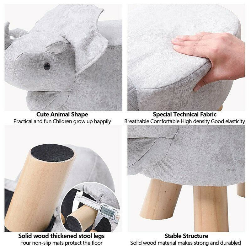 Kid's Fabric Animal Footstool Padded Cushion Rest Bedroom Pouffe Dinosaur Stool
