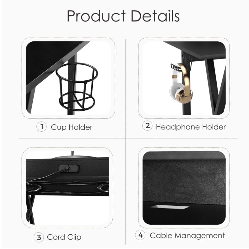 X- Shaped Gaming Computer Desk Ergonomic Workstation with Extra Monitor Riser