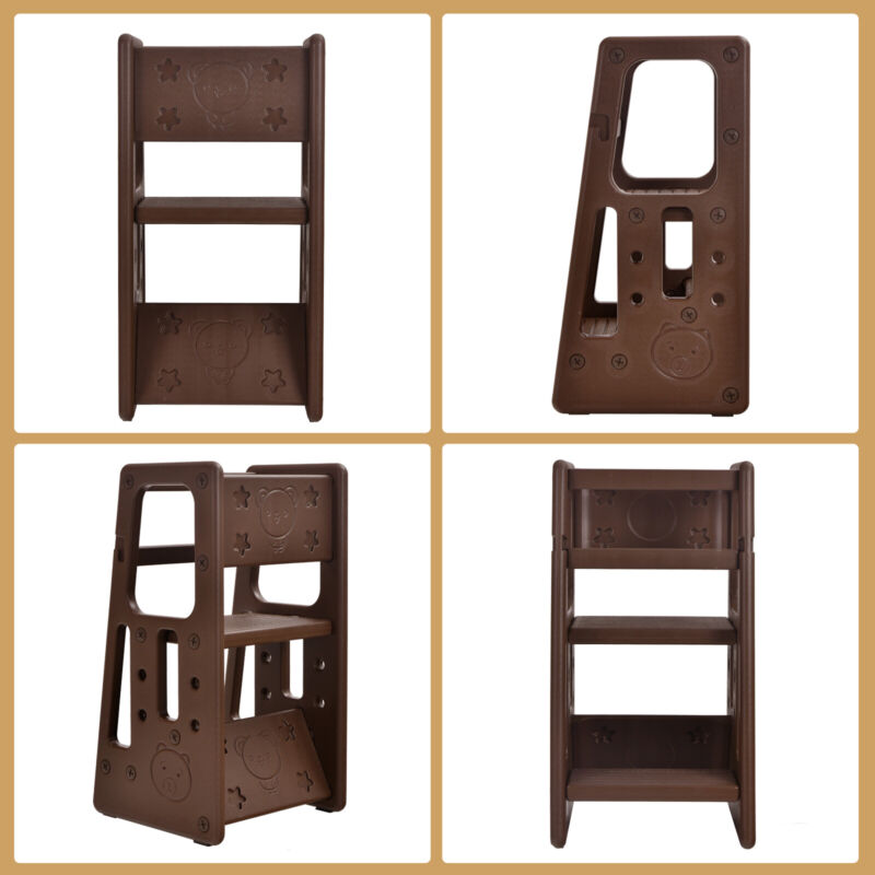 Kids Non-slip Kitchen Step Stool Toddler Learning Stool with Double Safety Rails