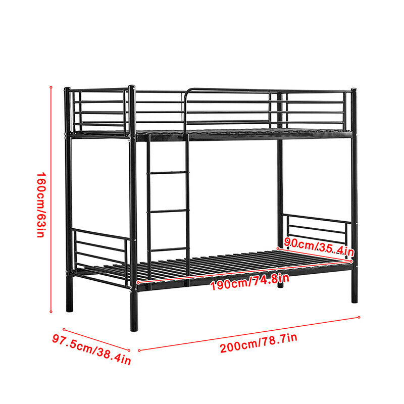 Black Bunk Bed Metal Frame with Ladder Home Dorm Bedroom Furniture for Family BN