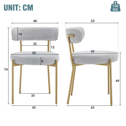 Set of 2 Dining Chairs Upholstered Accent Chairs Kitchen Chairs w/ Metal Legs MR