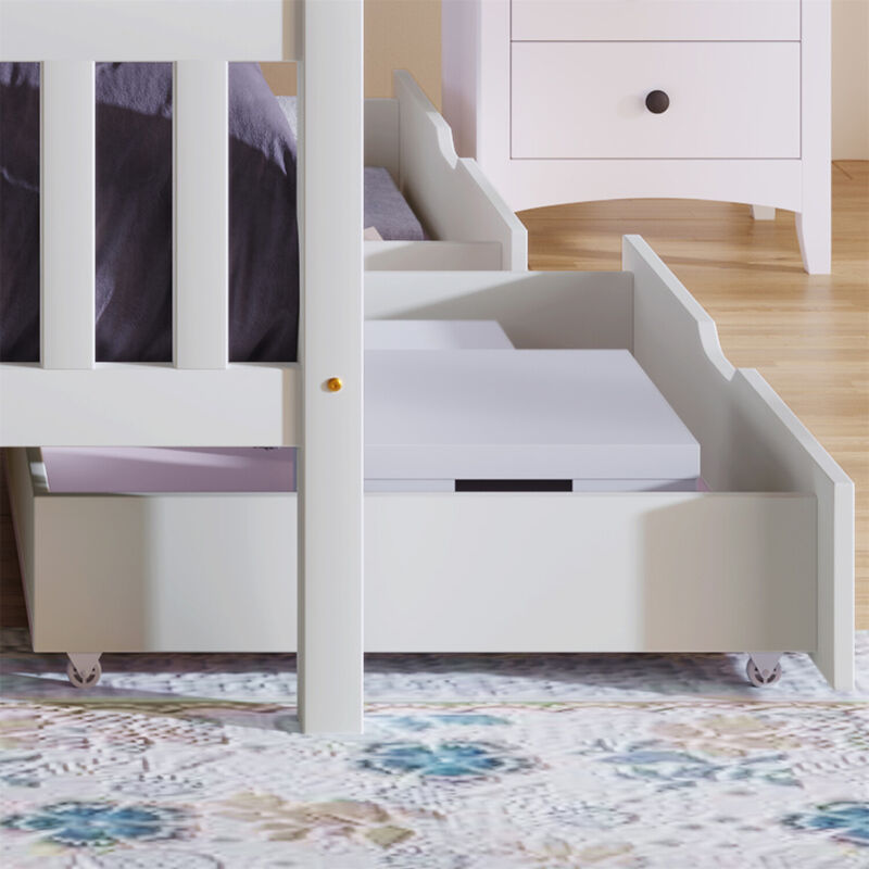 Wooden Bed frame Single Double Bed with Storage Drawers Kids Adults White Grey