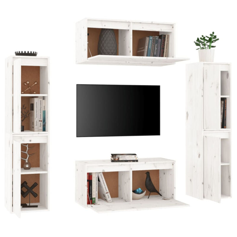 TV Cabinets 6 pcs White Solid Wood Pine C4C4