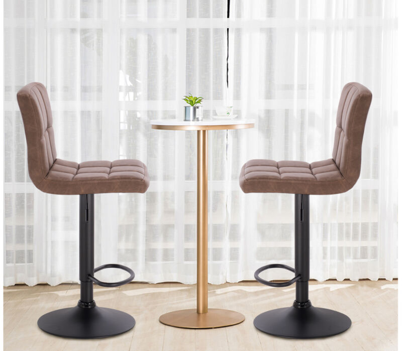 2x Bar Stools Breakfast Chairs Leather Adjustable Height Swivel Lift for Kitchen