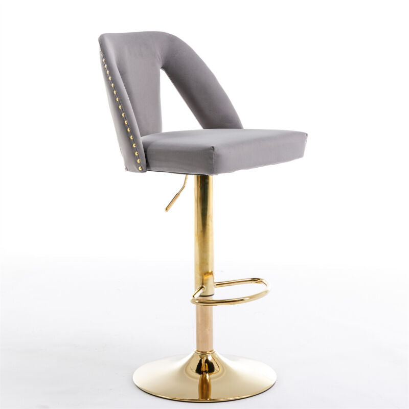 Bar Stools Set of 2 Upholstered Velvet Swivel Bar Chairs Adjustable Height NS