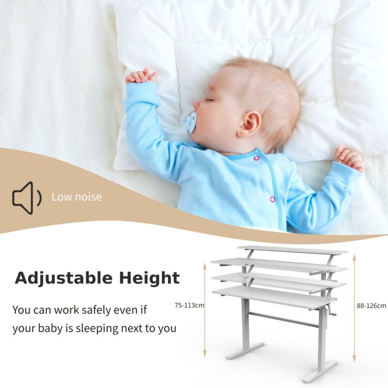 Two-Tier Sit to Standing Desk Height Adjustable Laptop Table w/Crank Handle Home