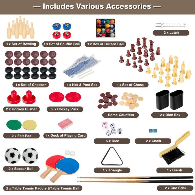 10-in-1 Combo Game Table Set Combo Entertainment Game Table Stackable Design