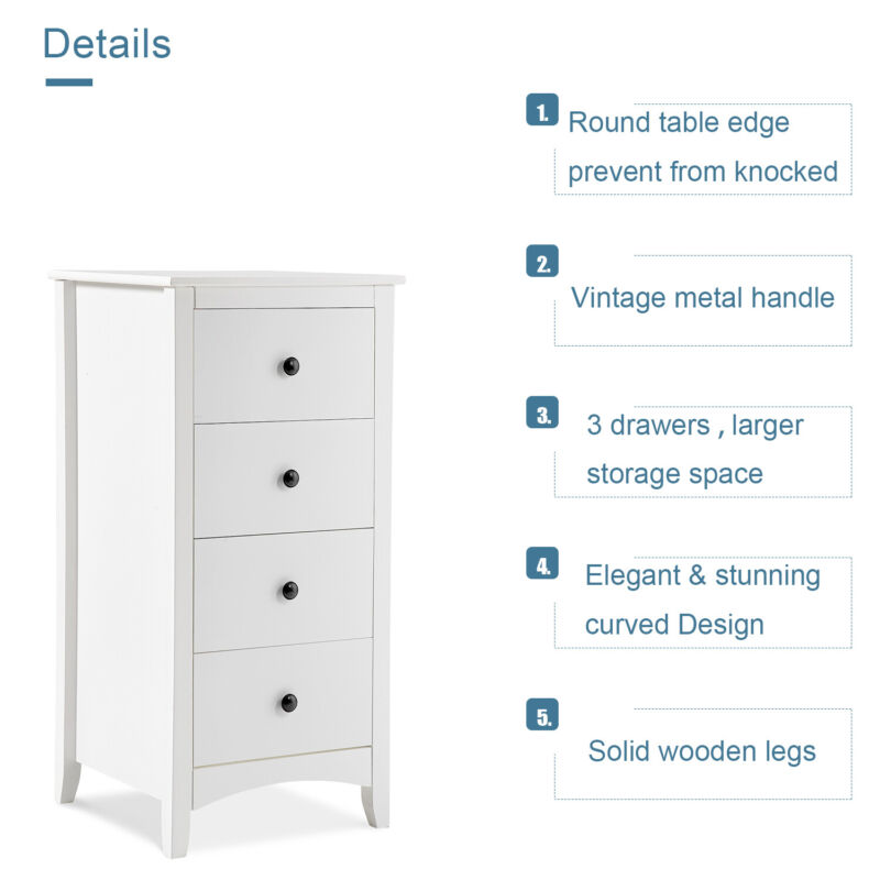 White Chest of Drawers 3 Drawer Modern Bedroom Furniture Storage Bedside Table