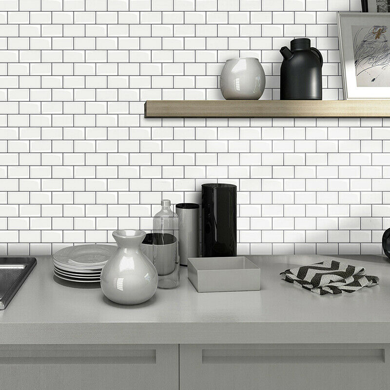 10Pcs Peel and Stick Wall Stickers Tile Effect Self Adhesive Kitchen Living Room