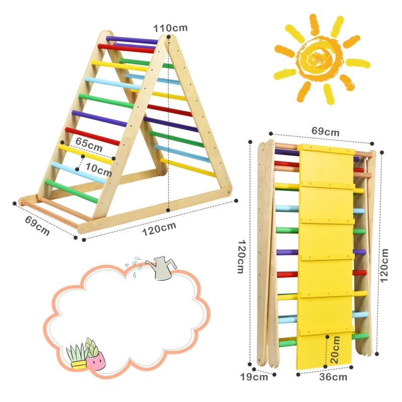 Wooden Kids Climbing Triangle Ladder Training Climber with Ramp for Children