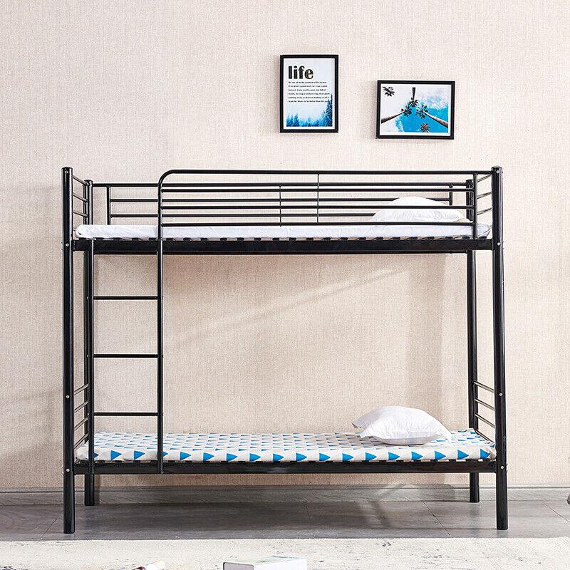 Black Bunk Bed Metal Frame with Ladder Home Dorm Bedroom Furniture for Family BN