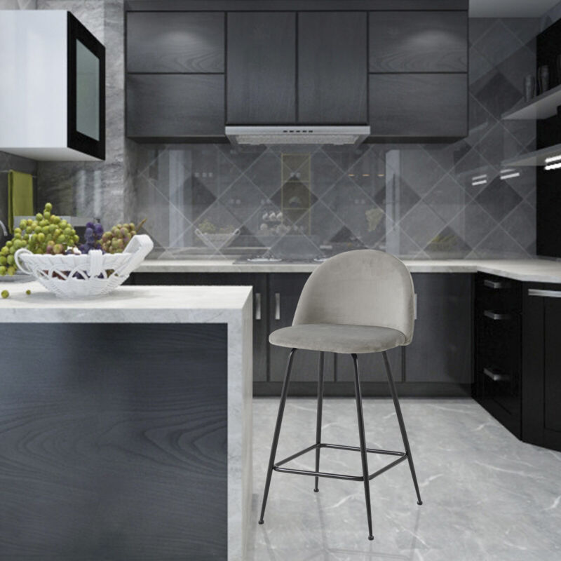 2x Breakfast Barstools w/ Velvet Padded Backrest High Counter Stools Restaurant