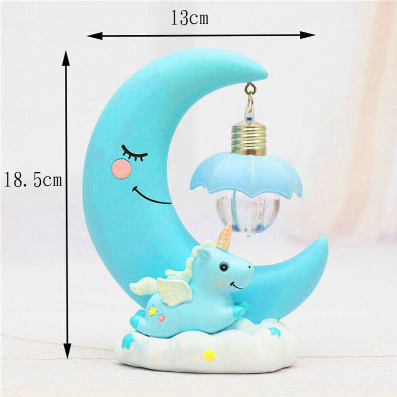 Resin Unicorn Moon LED Night Light Baby Children Nursery Room Bedside Lamp Gift