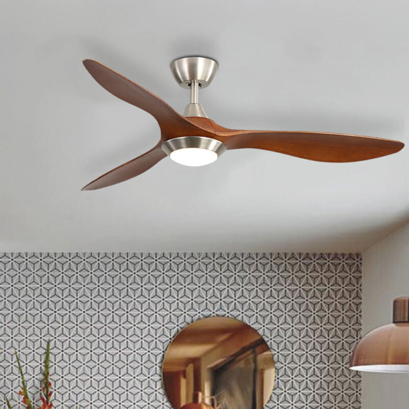 52" Oak Wood Effect Ceiling Fan With 3 Colors Light 6 Fan Speeds Timer w/Remote