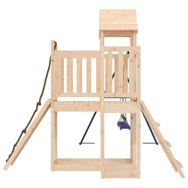Playhouse with Climbing Wall Swings Solid Wood Pine R4C5