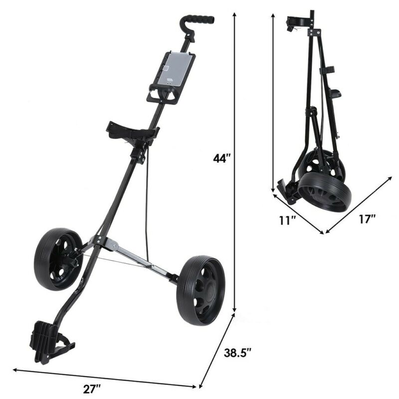 3 Wheel Golf Trolley - Manual Push / Pull Golf Cart Bag Holder Trolley (No Bag)