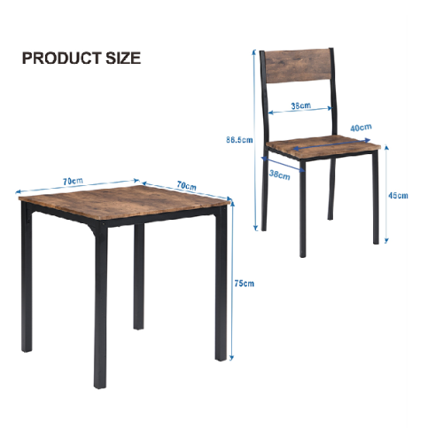 Dining Table and 2 Chairs Wooden Steel Frame Industrial Kitchen Furniture Set MK