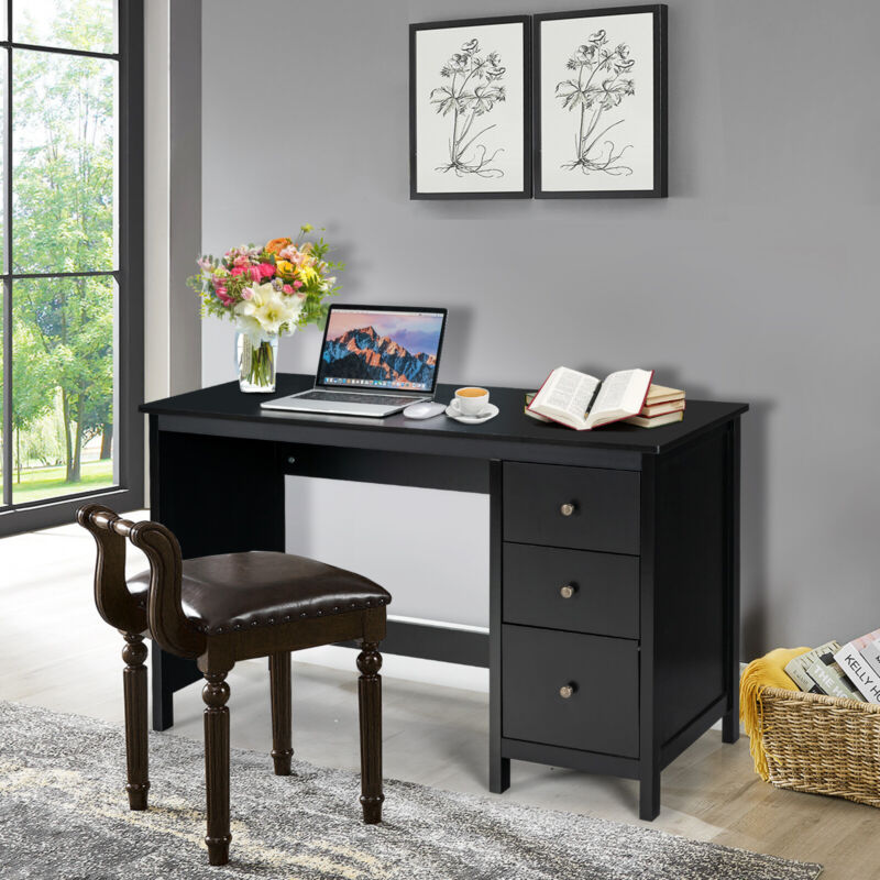 3 Drawers Computer Desk Modern Writing Desk Compact Laptop PC Table Workstation