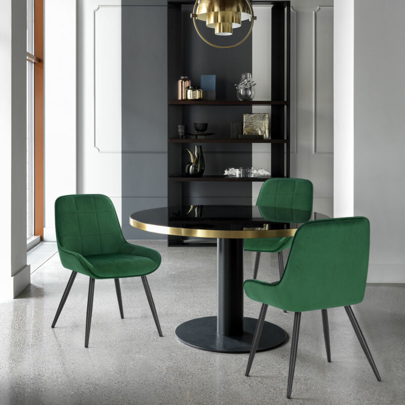 2x Dining Chairs Velvet Padded Kitchen Chairs w/ Backrest Metal Legs Restaurant