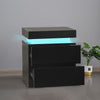 2/3 Drawers High Gloss Front Bedside Table Cabinet LED Nightstand Black/White