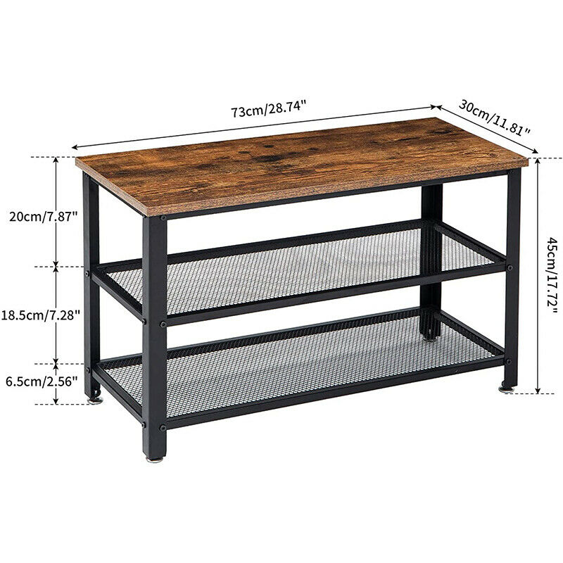 3-Tier Shelf Rack Industrial Shoe Bench With Storage Rustic Metal Shoe Storage
