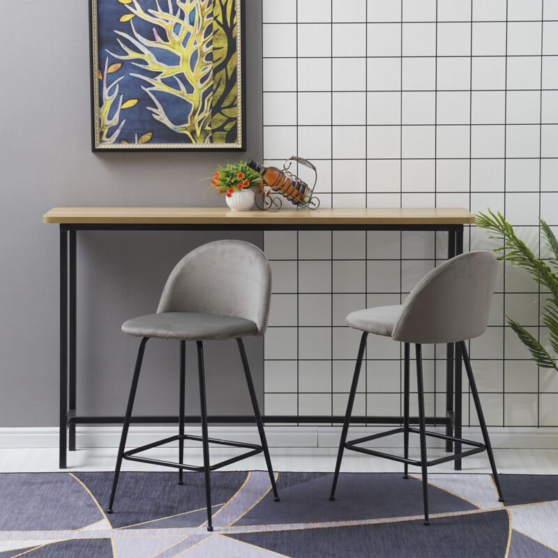 2x Breakfast Barstools w/ Velvet Padded Backrest High Counter Stools Restaurant