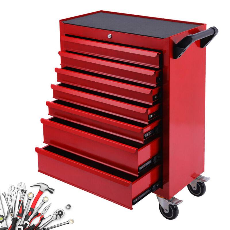Garage Tool Chest Box Trolley Workshop 7 Drawers Storage Roller Cabinet w Wheels