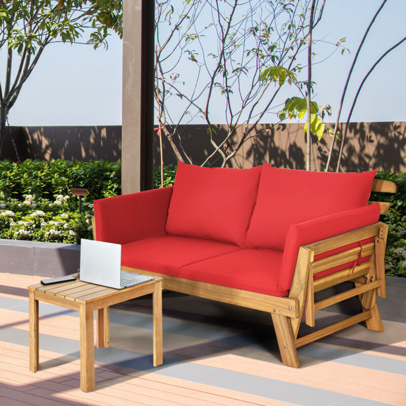 Outdoor Daybed Patio Convertible Couch Sofa Bed Wood Folding Chaise Lounge Bench