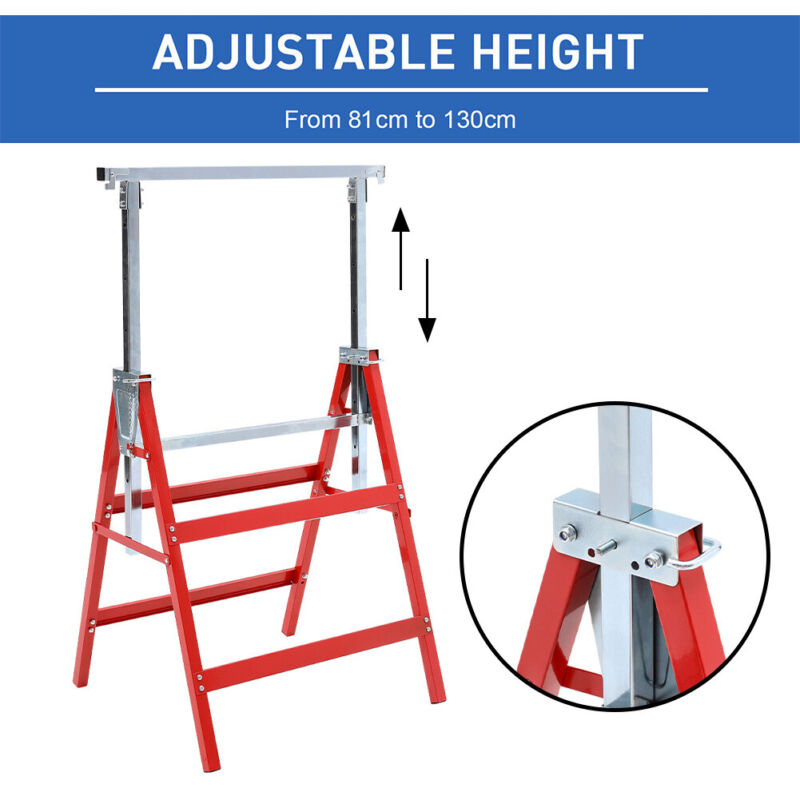 2 x Folding Trestle Steel Work Saw Horse Adjustable Height Sawhorses Stand 200KG
