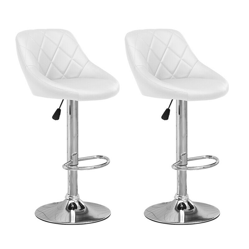 Set of 2 Bar Stools PU Leather Adjustable Height Gas Lift Chrome Base Home Pub