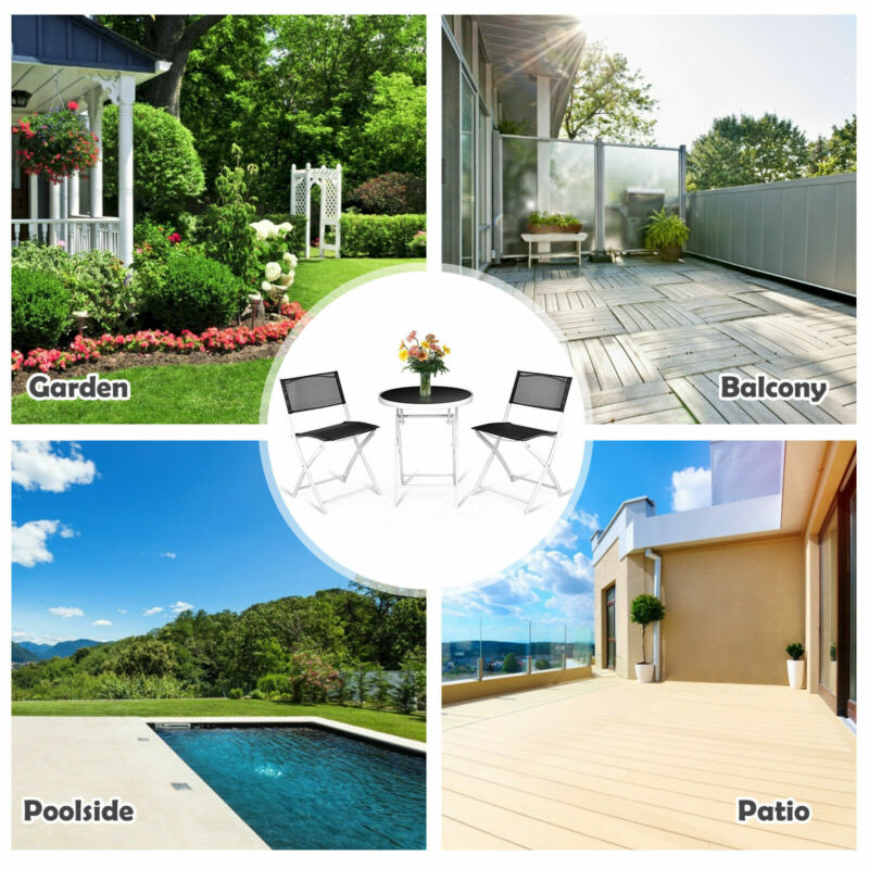 3pcs Patio Bistro Set Folding Table and Chair Set In/Outdoor Furniture W/ Table