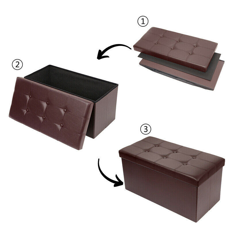 Faux Leather Folding Ottoman Storage Bench Perfect Toy and Shoes Living Room BN