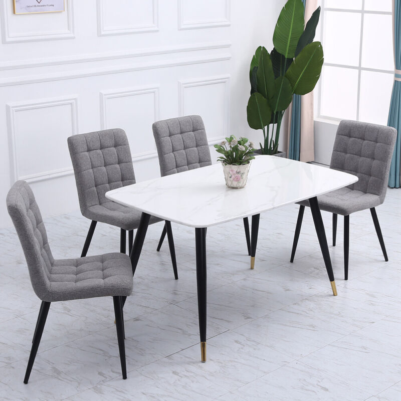 4 x Velevt Upholstered Dining Chairs High Back Kitchen Padded Seat w/ Metal Legs