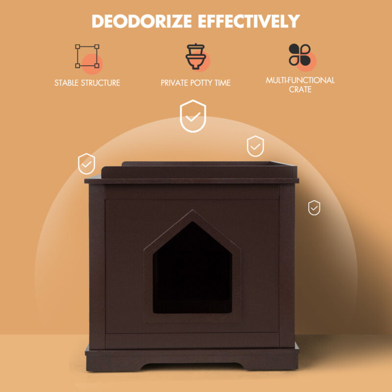 Large Cat Litter Box Enclosure Wooden Cat Activity House Nightstand End Table